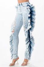Load image into Gallery viewer, Ripped Skinny Jeans with Side Ruffle