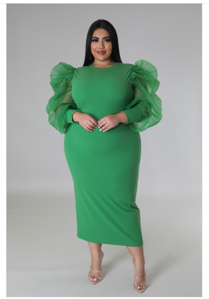 Green Envy Mesh Sleeve Dress 1X Green Envy Mesh Sleeve Dress 1X