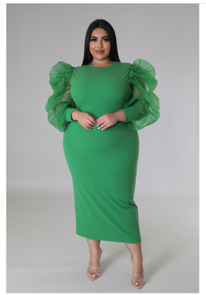 Green Envy Mesh Sleeve Dress