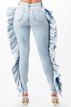 Load image into Gallery viewer, Ripped Skinny Jeans with Side Ruffle