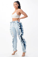 Load image into Gallery viewer, Ripped Skinny Jeans with Side Ruffle
