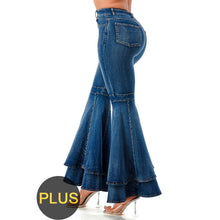 Load image into Gallery viewer, Plus Size Layered Bell Bottom Denim Pants: Denim / 3X
