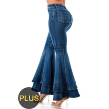 Load image into Gallery viewer, Plus Size Layered Bell Bottom Denim Pants: Denim / 1X
