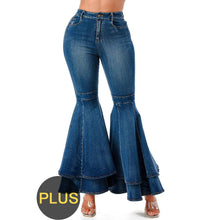 Load image into Gallery viewer, Plus Size Layered Bell Bottom Denim Pants: Denim / 3X
