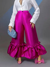 Load image into Gallery viewer, Loose Buckle Falbala Solid Color Flared Trousers
