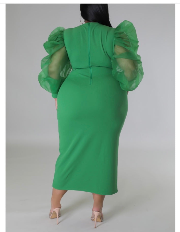 Green Envy Mesh Sleeve Dress 1X