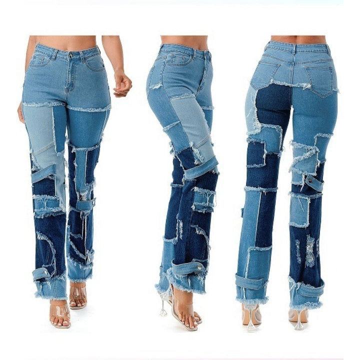 Plus Fully Patched Frayed Raw Hem Denim Pant