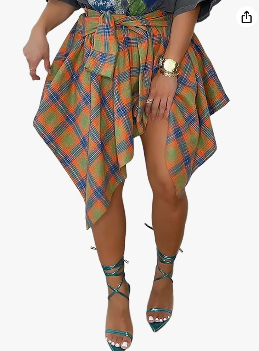 Plaid Skirts Asymmetrical Hem Mini Skater