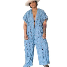 Load image into Gallery viewer, Plus Size Denim Distress Jumpsuit
