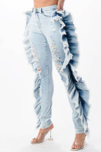 Load image into Gallery viewer, Ripped Skinny Jeans with Side Ruffle

