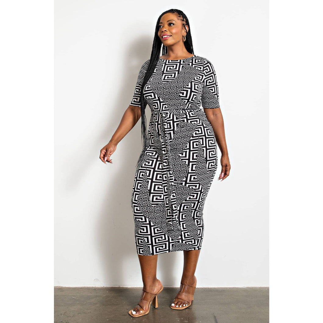 PLUS SIZE Monogram Motif Print Dress