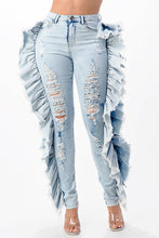 Load image into Gallery viewer, Ripped Skinny Jeans with Side Ruffle
