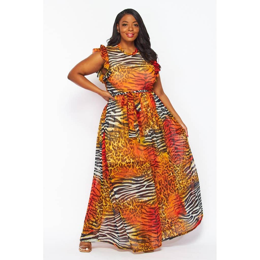 PLUS SIZE MAXI PRINTED DRESS